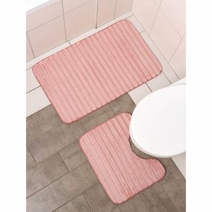 Набор ковриков для ванной и туалета Доляна «Оливия», 2 шт: 40x50 см, 50x80 см, цвет розовый