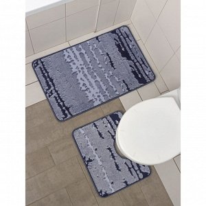Набор ковриков для ванной и туалета Доляна «Блик», 2 шт: 40?50, 50?80 см, цвет синий