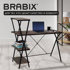 Стол на металлокаркасе BRABIX "LOFT CD-004", 1200х535х1110 мм, 3 полки, цвет морёный дуб, 641218