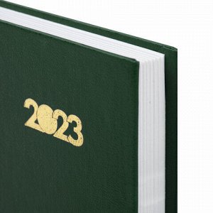 Ежедневник датированный на 2023 (145х215 мм), А5, STAFF, обложка бумвинил, зеленый, 114190