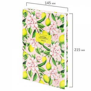 Ежедневник датированный на 2023 (145х215 мм), А5, STAFF, ламинированная обложка, "Lemons &amp; flowers", 114195
