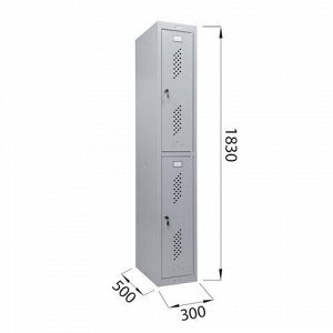 Шкаф металлический для одежды BRABIX "LK 12-30", УСИЛЕННЫЙ, 2 секции, 1830х300х500 мм, 18 кг, 291133, S230BR421102