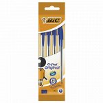 Ручки шариковые BIC &quot;Cristal Original&quot;, НАБОР 4 шт., СИНИЕ, узел 1 мм, линия 0,32 мм, пакет, 8308601