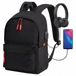 Рюкзак BRAUBERG URBAN универсальный, с отделением для ноутбука, USB-порт, &quot;Energy&quot;, черный, 44х31х14 см