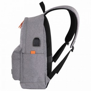 Рюкзак BRAUBERG URBAN универсальный, с отделением для ноутбука, USB-порт, &quot;Energy&quot;, серый, 44х31х14 см