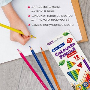 Карандаши цветные BRAUBERG PREMIUM, 12 цветов, трехгранные, грифель мягкий 3,3 мм, 181651