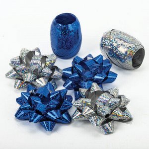 Набор для декора и подарков 4 банта, 2 ленты, голография, цвета синий, серебристый, ЗОЛОТАЯ СКАЗКА, 591848