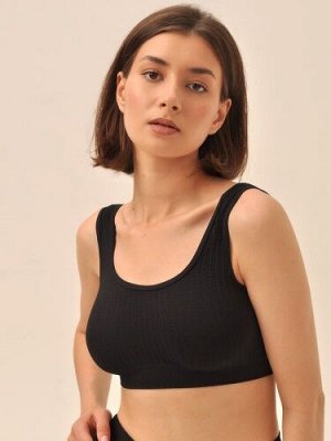 Топ на широких бретелях с плетением "косичка" HOME COLLECTION. Nero (черный) цвет