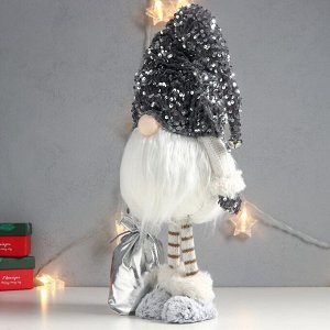 Кукла интерьерная "Дед Мороз с мешком подарков, колпак с пайетками" 56х29х17 см