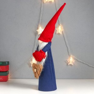 Кукла интерьерная "Дед Мороз в синем кафтане, красном колпаке с сердцем" 47х14х11 см