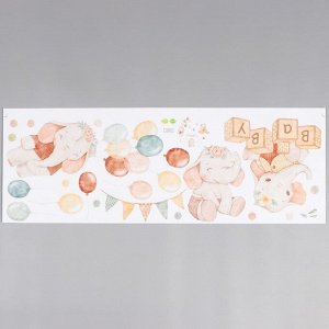 Наклейка пластик интерьерная цветная "Слонятки и воздушные шарики" 30х90 см