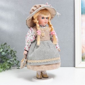 Кукла коллекционная керамика "Ирина в платье в полоску" 30 см