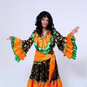 Карнавальный костюм «Цыганка», блузка, юбка, косынка, парик, р. 48-50, рост 170 см, цвет оранжево-зелёный