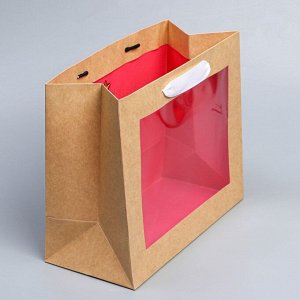 Пакет крафтовый с пластиковым окном Pink Mood, 24 х 20 х 11см