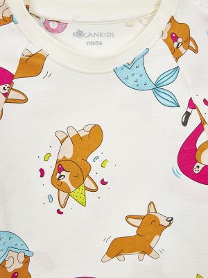 Пижама для девочки, молочный набивка корги
