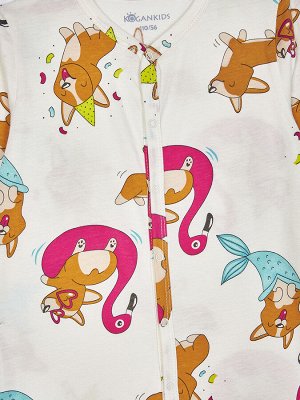 Пижама для девочки, молочный набивка корги