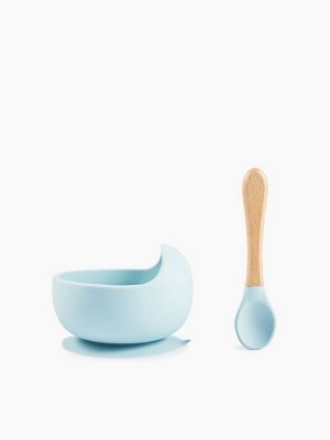 Набор посуды для детей: миска на присоске и ложка/light blue