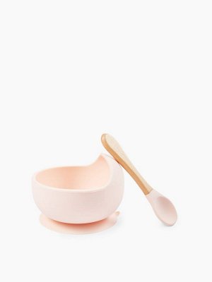 Набор посуды для детей: миска на присоске и ложка/light pink
