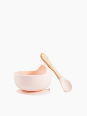 Набор посуды для детей: миска на присоске и ложка/light pink