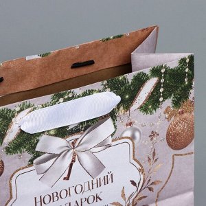 Пакет подарочный новогодний крафтовый «Новогодние игрушки», MS 23 х 18 х 10 см