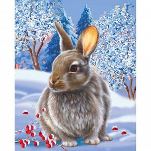 Картина по номерам на холсте с подрамником «Кролик на снегу» 40 x 50 см