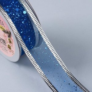 Лента капроновая с металлической нитью «Блёстки», 25 мм ? 2,7 ± 0,5 м, цвет синий/серебряный