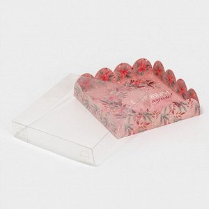 Коробка для кондитерских изделий с PVC крышкой «Зимние цветы», 13 х 13 х 3 см