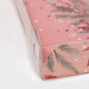 Коробка для кондитерских изделий с PVC крышкой «Зимние цветы», 21 ? 21 ? 3 см
