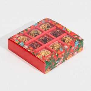 Коробка под 9 конфет с ячейками «Яркий Новый год» 14.5*14.5*3.5 см