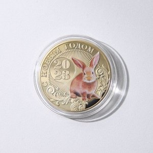 Монета заяц "Монета счастья 2023", диам. 4 см