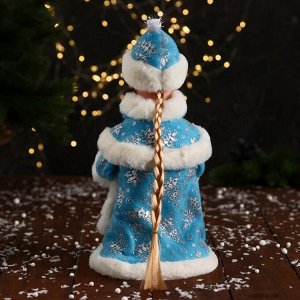 Снегурочка "Пушистой шубке с бантом и фонариком" 30 см, двигается, голубой