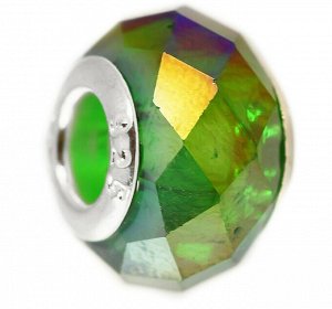 Бусина-шарм, граненое стекло, зеленый перламутр  X 231