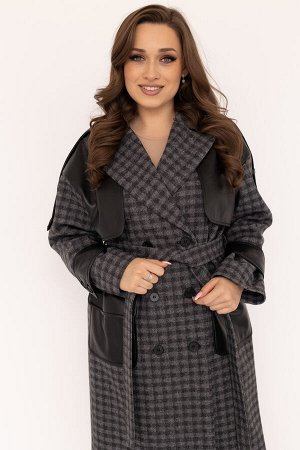 Пальто женское демисезонное 24337 (черно-серый)