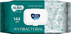 Влажные салфетки AURA  антибактериальные, big-pack с крышкой, 144 шт