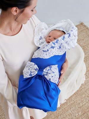Luxury Baby Конверт-одеяло на выписку &quot;Неаполь&quot; (синий с молочным кружевом)