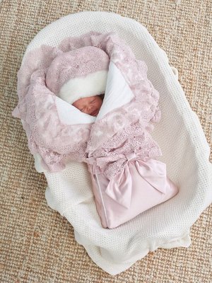 Luxury Baby Зимний конверт-одеяло на выписку &quot;Миланский&quot; утренняя роза с розовым кружевом на молнии