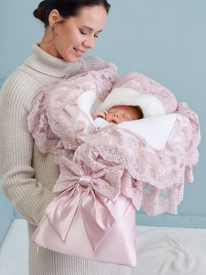 Luxury Baby Зимний конверт-одеяло на выписку &quot;Миланский&quot; утренняя роза с розовым кружевом на молнии