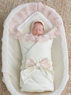 Luxury Baby Зимний конверт-одеяло на выписку &quot;Неаполь&quot; (молочный с розовым кружевом)