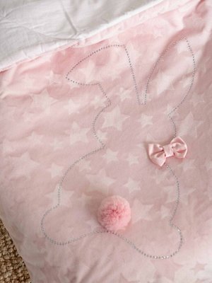 Плед утепленный розовый "Зайчонок" со стразами и меховым хвостиком