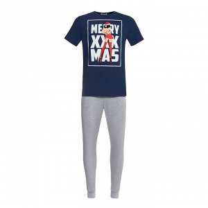 Пижама новогодняя мужская KAFTAN "X-mas", цвет серый/синий