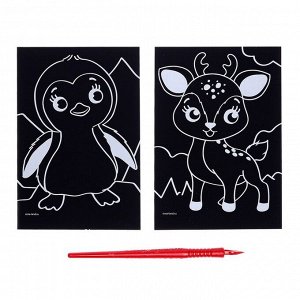 Гравюры для малышей «Пингвин и оленёнок» А6, 2 шт.