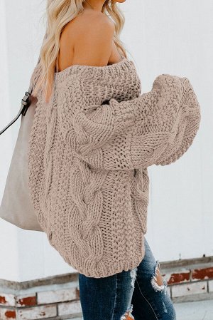 Apricot Bubblegum V-Neck Braided Knit Sweater