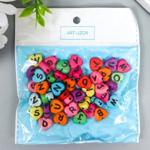 Набор бусин для творчества пластик "Яркие сердца с английскими буквами" 20 гр 1х1 см