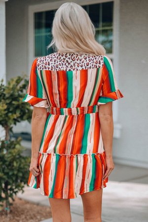 Разноцветное полосатое платье с узором серапе и леопардовым принтом