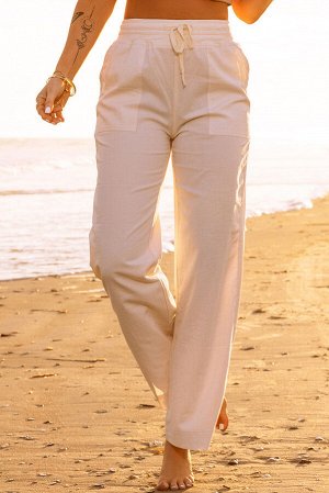Повседневные прямые брюки с карманами с эластичным поясом