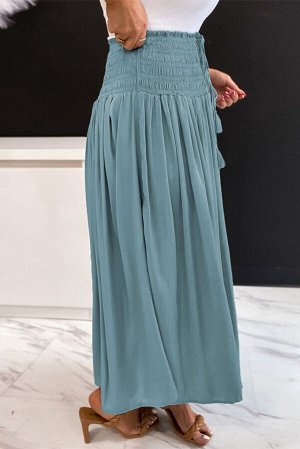 Бирюзовая юбка-макси с эластичным поясом и шнурком на талии