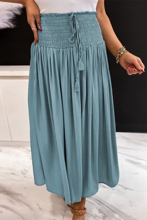 Бирюзовая юбка-макси с эластичным поясом и шнурком на талии