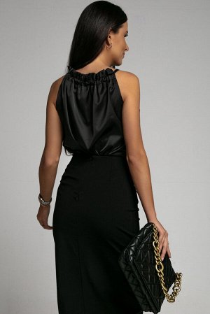 Черная юбка-миди с завышенной талией с разрезом и пуговицами
