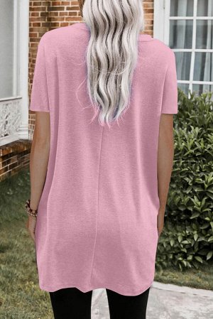 Розовая футболка оверсайз с карманами