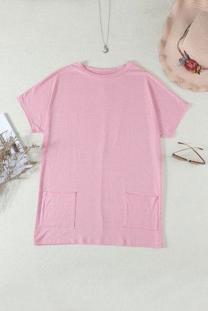 Розовая футболка оверсайз с карманами